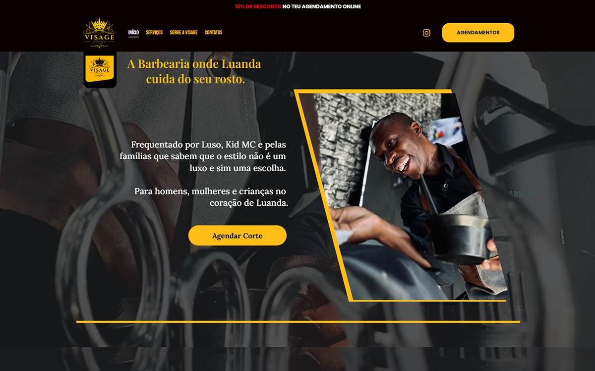 website da Visage Lounge em Talatona criado pela AI.rton